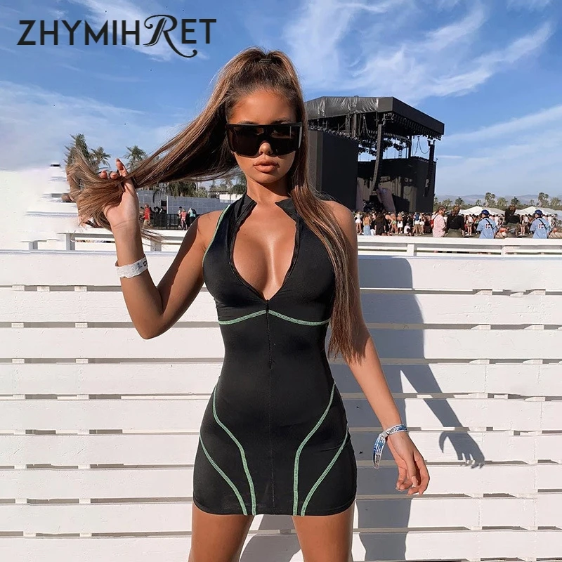 Женское мини-платье-карандаш ZHYMIHRET черное облегающее платье контрастных цветов