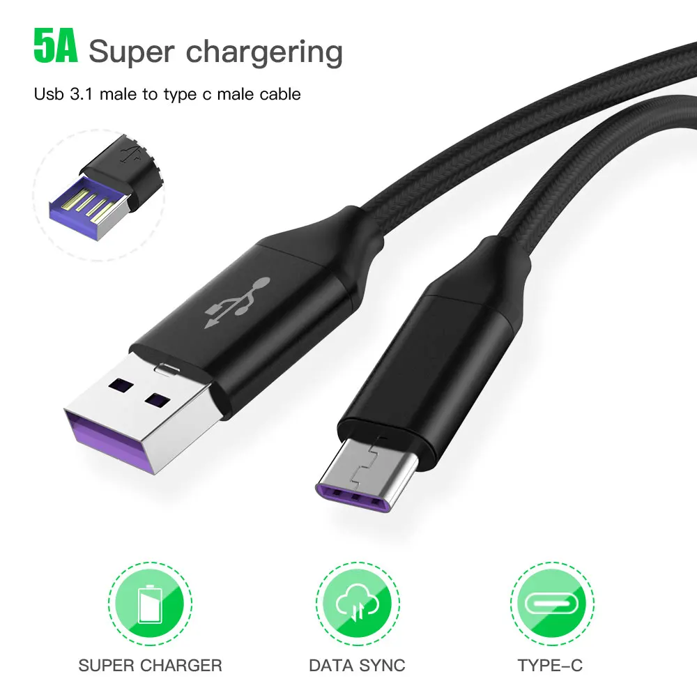 Кабель для передачи данных 5A USB Type C Huawei P10 P20 Pro 3 1 кабель быстрой зарядки и Honor V 10