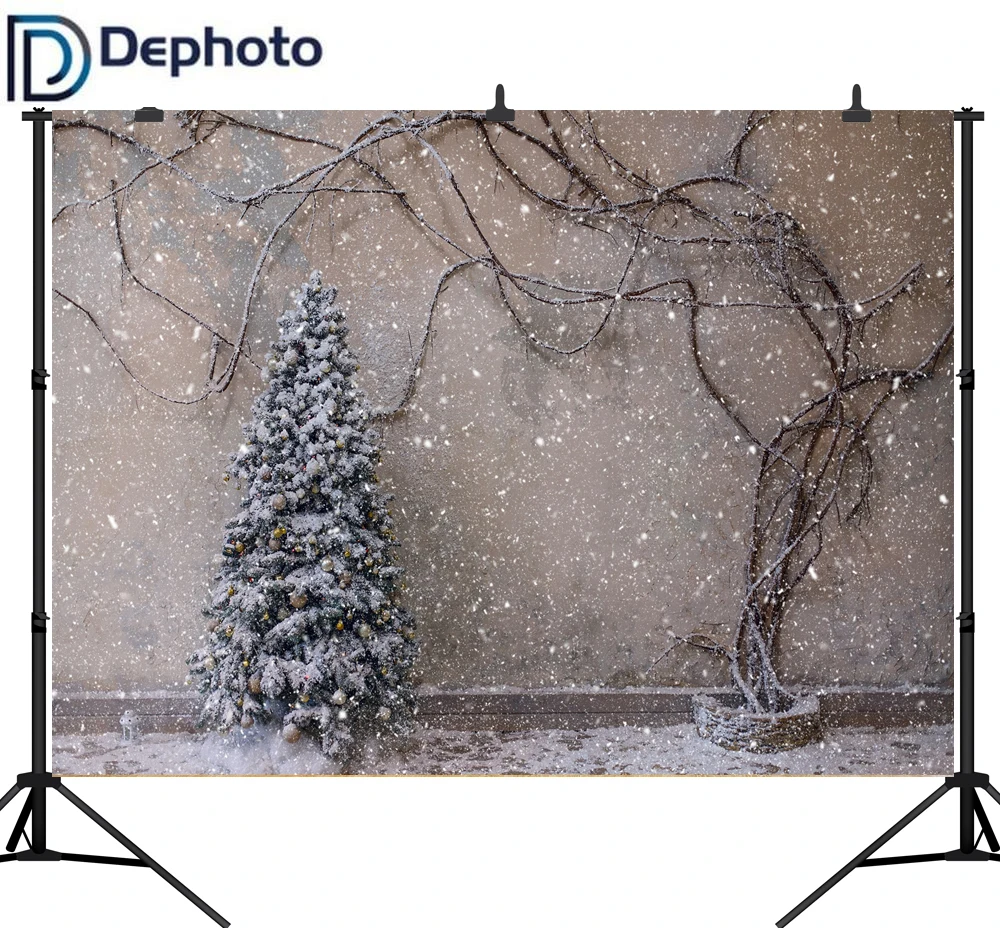 Dephoto фотография Фон серая стена Рождественская елка лоза Снежинка открытый