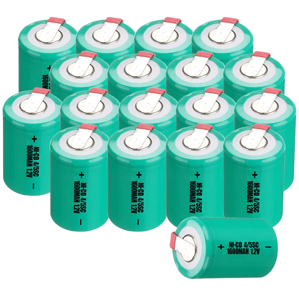 18 шт 4/5SC батарея 1 2 V SUBC батареи перезаряжаемые Высокая дренажная 1600mah с вкладками