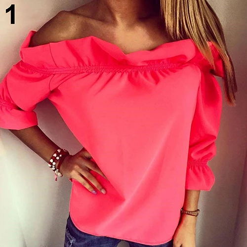

Women's Sexy Strapless Off Shoulder Shirts Casual Lotus Leaf Collar Blouse Party Top