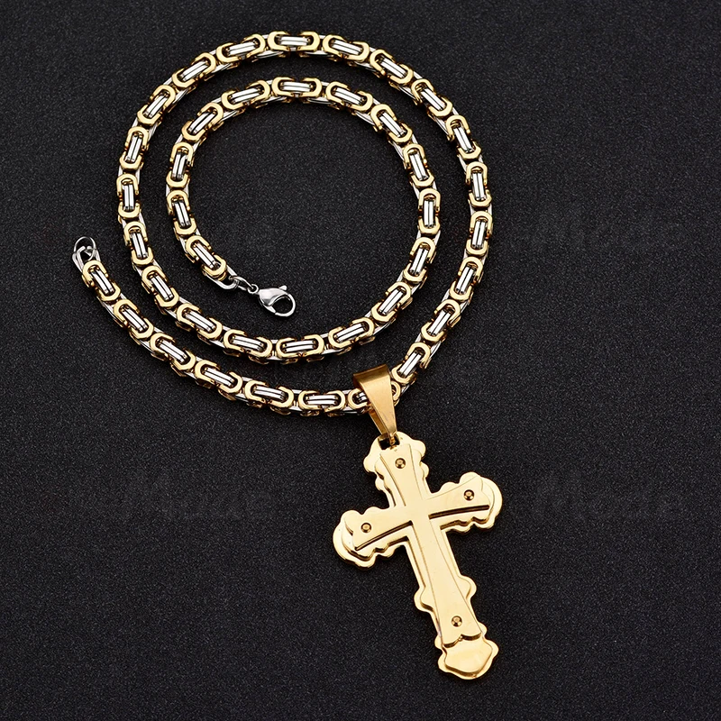 ELSEMODE Византийская цепочка из нержавеющей стали с большим крестом