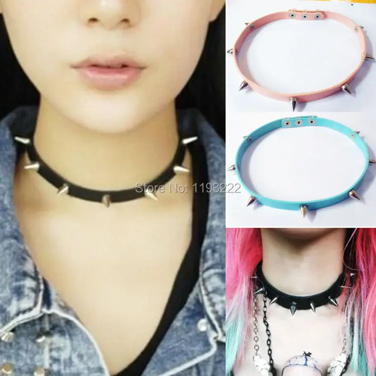 Панк готический нагрудник шипы чокер ручной работы шпильки заклепки кожаное