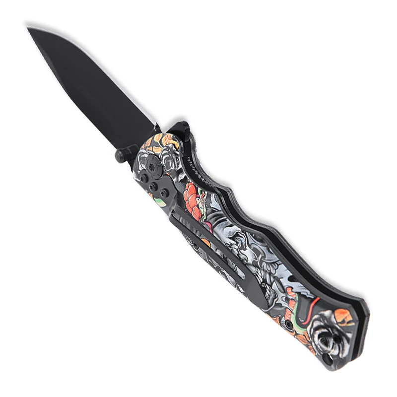 2019 New Pocket Knife Folding Blade Aluminum Handle Black Titanium Spring Slip Skull Printed Design Camping Knives | Инструменты