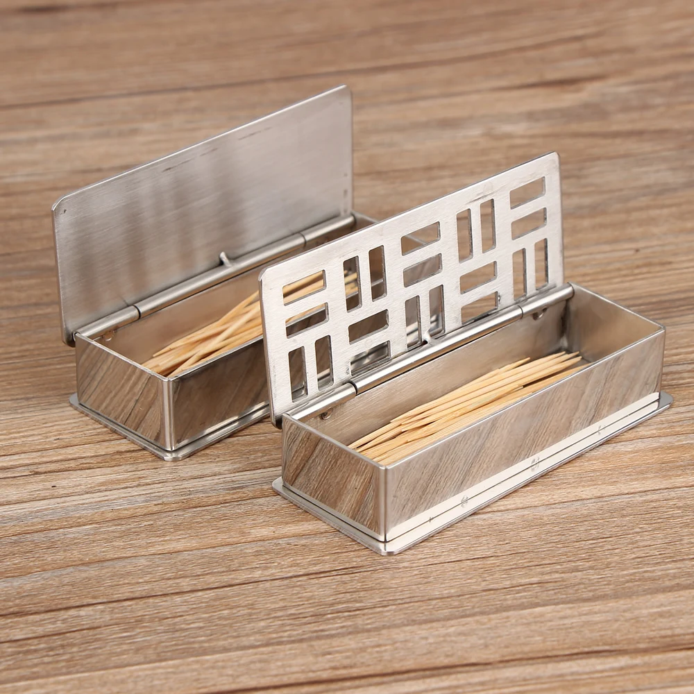 

Kitchen Bar Table Decoration Toothpick Holders Stainless steel rectangular Portable Toothpick Box holder with Cover