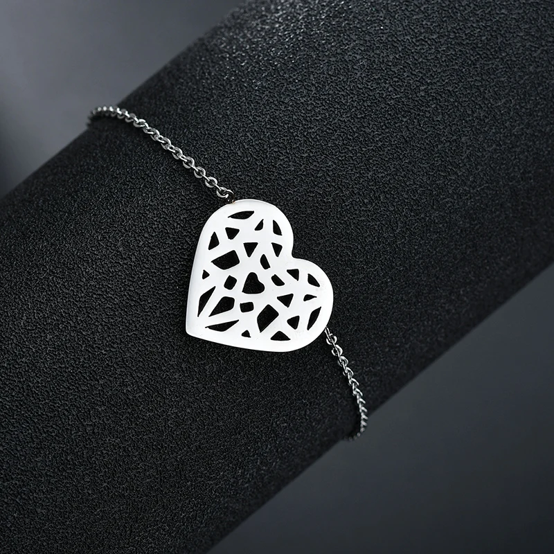 Женский браслет из нержавеющей стали ELSEMODE золотого цвета с полым сердцем