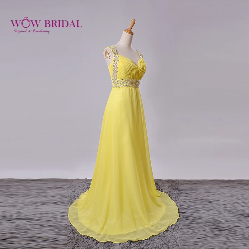 Wowbridal Изящные жёлтое длинное платье для выпускного вечера 2021 складки вырез
