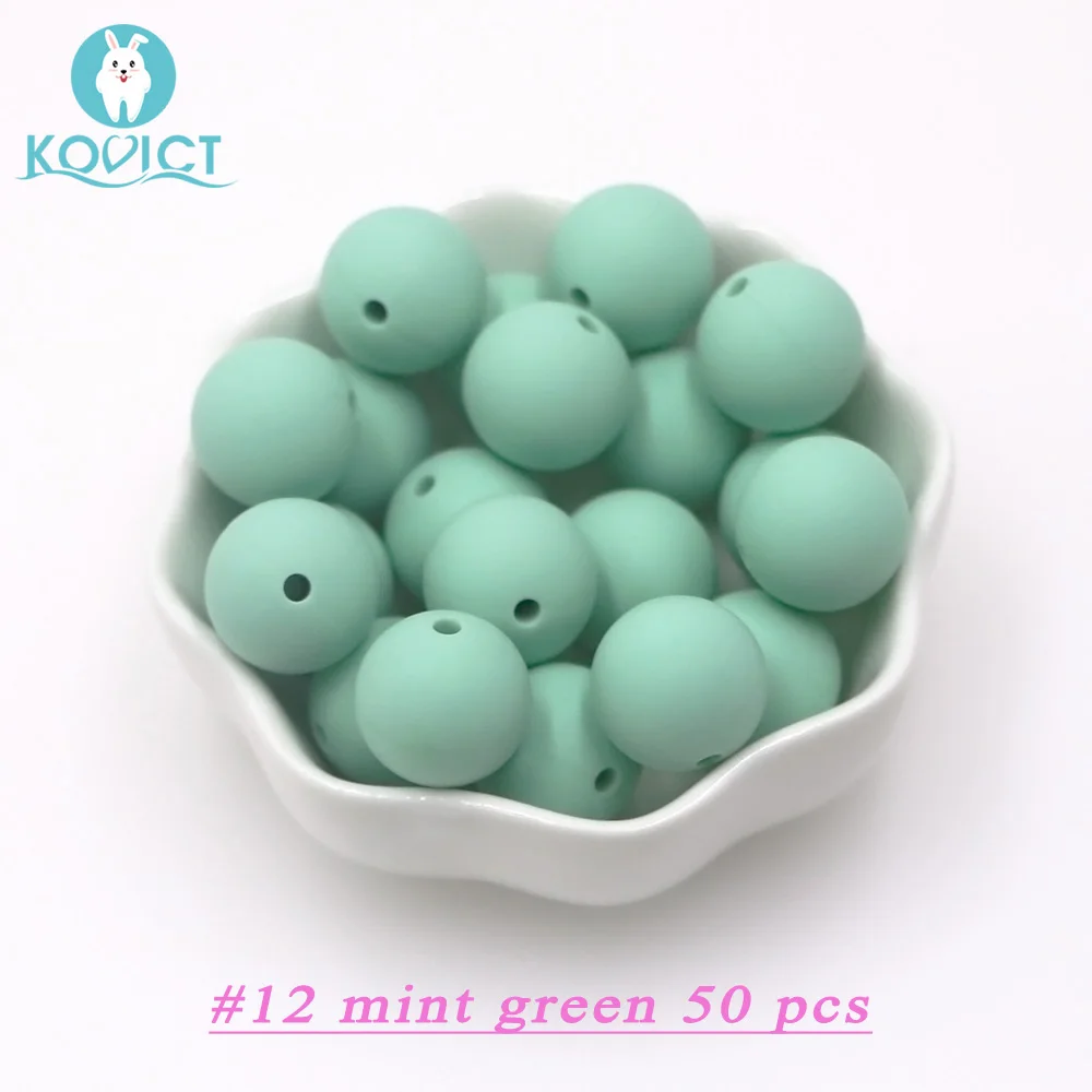 NO.12 Mint green Kovict 50 шт. опционально 15 мм Силиконовые Круглые бусины грызунов Diy для ожерелья Жевательная соска цепочка бусы-клипсы мягкая текстура силикон - Цвет: NO.12 Mint green