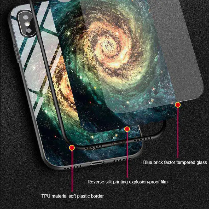 Роскошный чехол для iPhone X силиконовый бампер зеркальный закаленный стеклянный