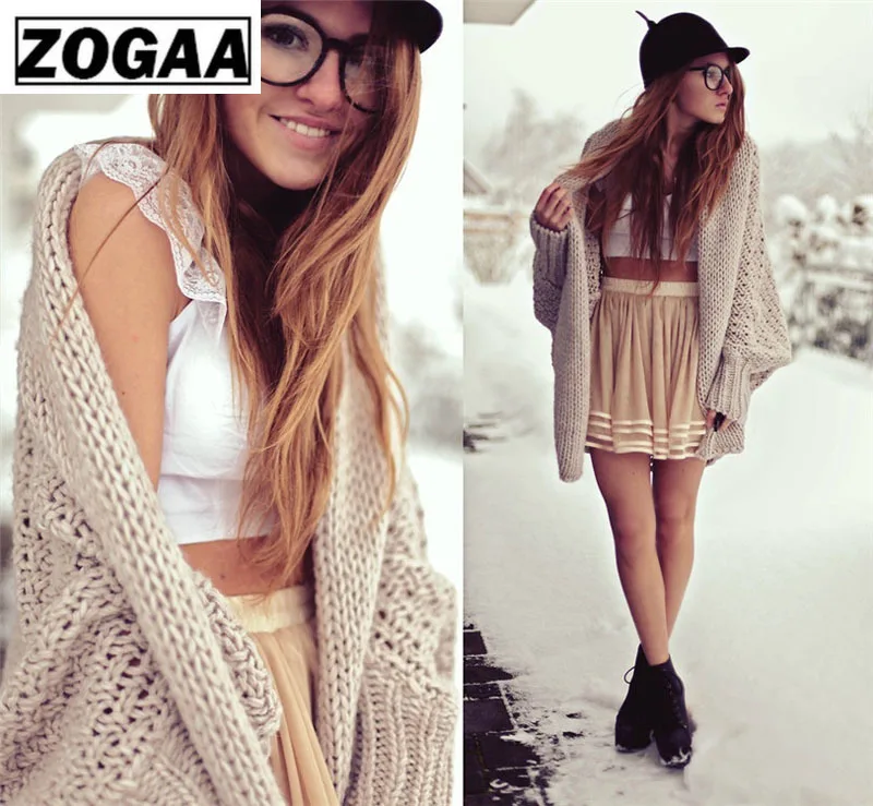 BOHO Winter cardigans for women oversize batwing sleeve sweaters long cardigan female knitted clothes khaki jackets ZOGAA |