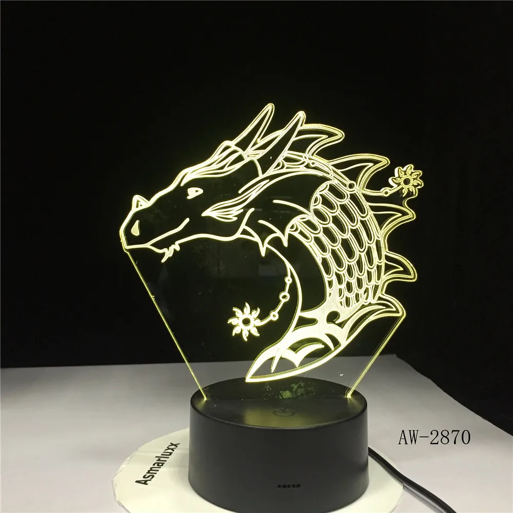 Дракон 3D светодиодный Настольный светильник 7 цветов Изменение USB Ночник декор