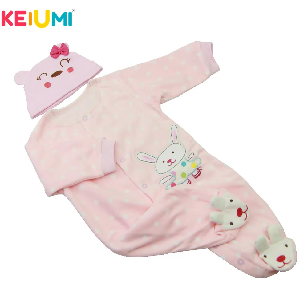 KEIUMI модная 22 23 дюймовая Одежда для куклы Reborn розовый комбинезон с кроликом