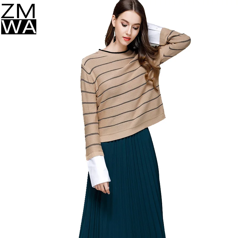 Classic College style design striped black and white sweater loose casual chic long sleeve shirt cuff knit | Женская одежда