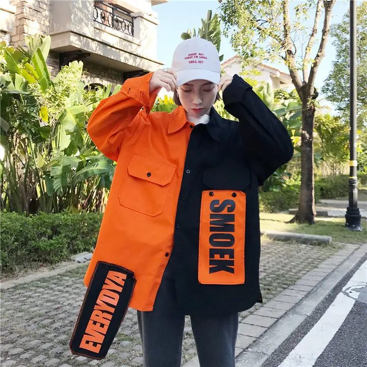Harajuku бомбер Oversize Лоскутная джинсовая куртка бойфренд стрейч патч конструкции для женщин женская верхняя одежда школьница Бейсбол пальт