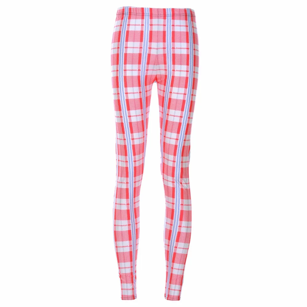 Модные леггинсы в красную клетку с цифровой печатью брюки-карандаш размера плюс