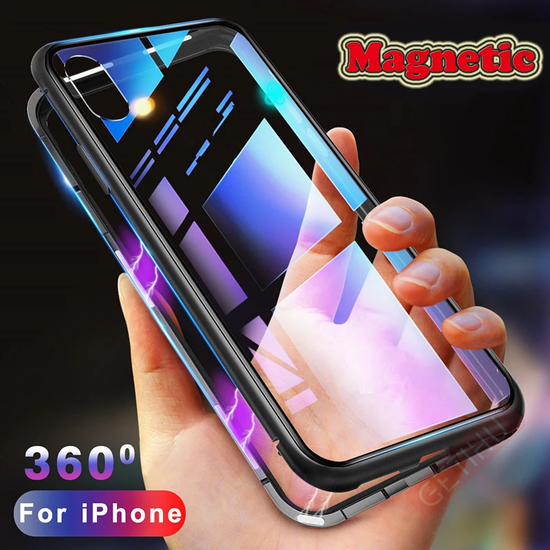 Металлический магнитный чехол для iPhone 11 Pro XR XS MAX X 8 Plus 7 6 + из закаленного стекла с