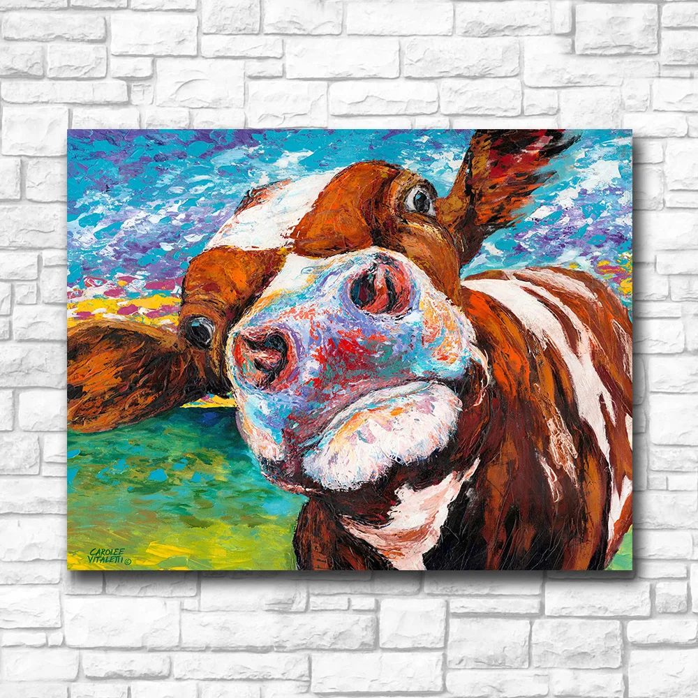 Wxkoil граффити любопытный коровы Wall Art Картина на холсте для Гостиная картина