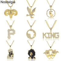nostalgia hiphop gold chains for men crystal iced out pendant hip hop jewelry necklace praying hands ram eagle king african map