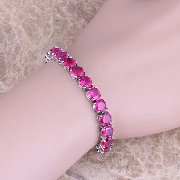 Шелковистый Красный кубический цирконий посеребренный браслет-цепочка 7 дюймов