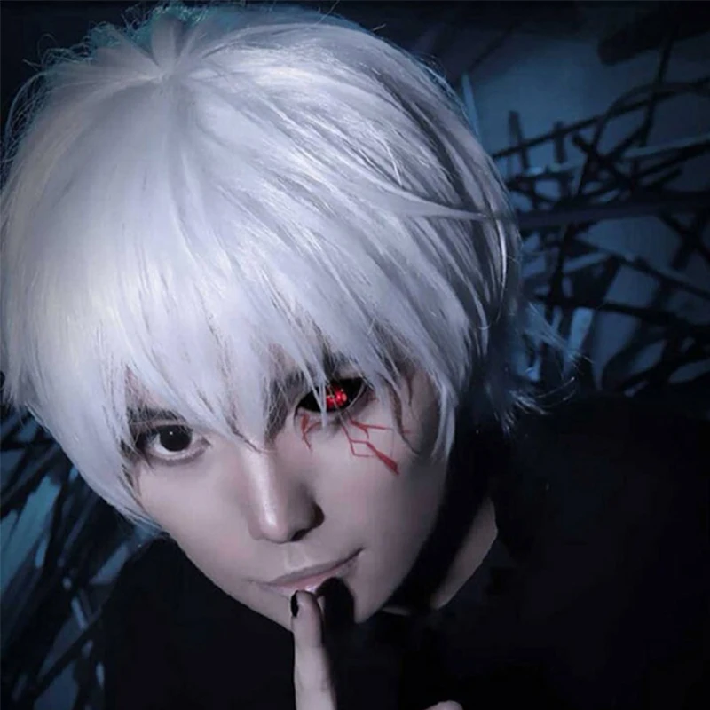 Kaneki Кен косплей Токийский вурдалак мальчик японского аниме короткие волосы мужской костюм аксессуары костюм играть волосы Серебряный Хэллоуин