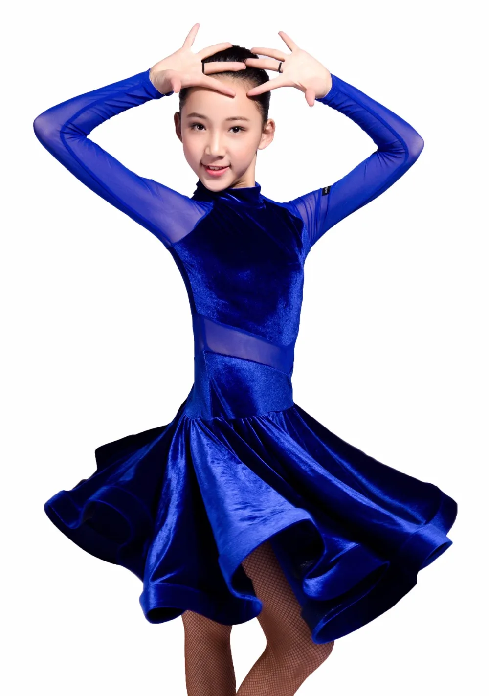 

GD3102 kid latin ballroom party dance professional net yarn and velvet splicing design performance dress for girl
