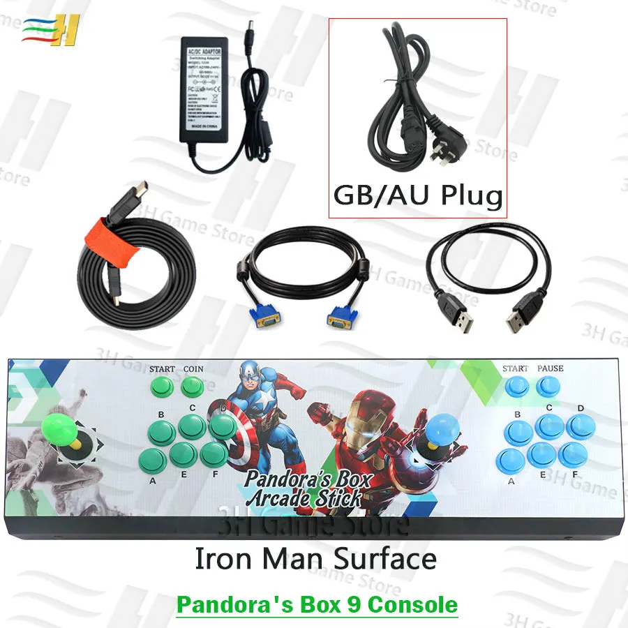 PB9 iron man GB Новинка Pandora box 9 аркадная игровая консоль 1500 В 1 видео игра HDMI VGA usb джойстик для ПК ps3 tv pacman pandora's box 5S 6s 7 - Цвет: PB9 iron man GB