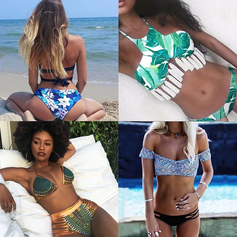 2017 Sexy Cross Brazilian Bikinis Women Swimwear Swimsuit Push Up Bikini Set Halter Top Beach Tassel Bathing Suits Swim Wear |