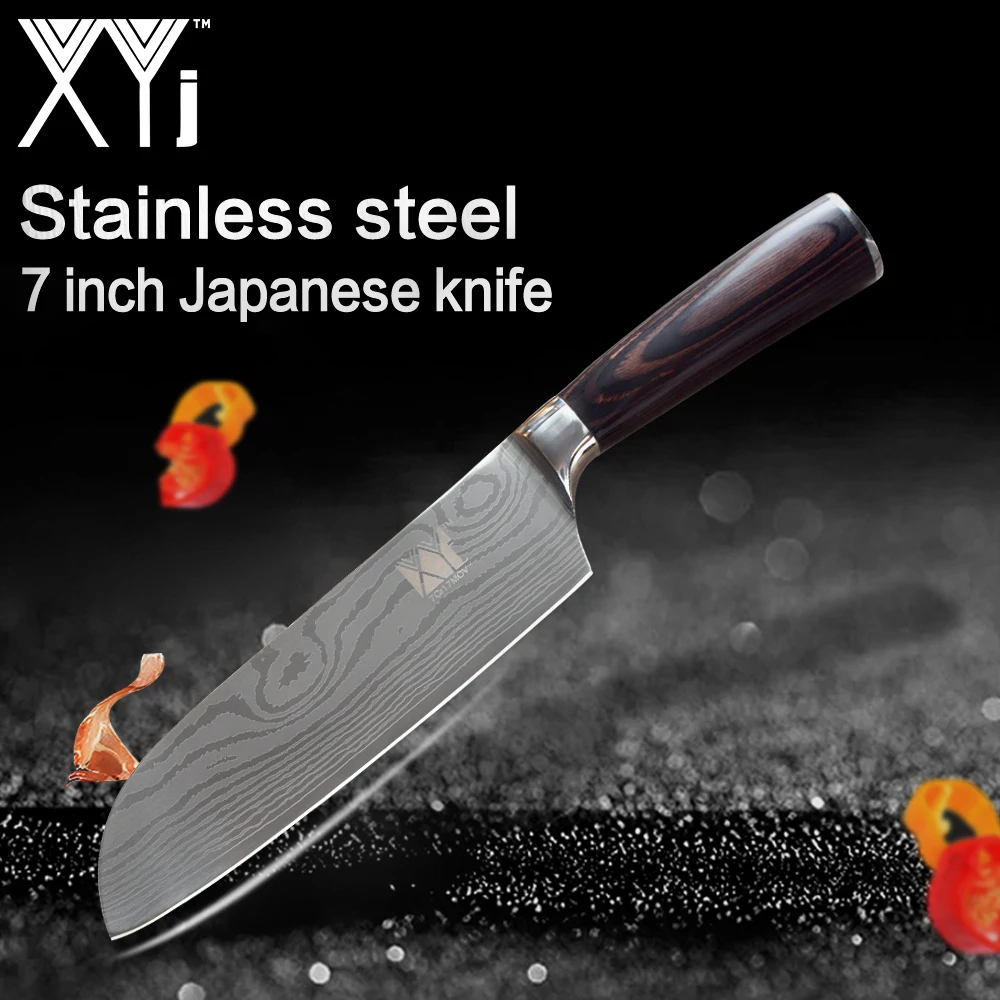 XYj 7Cr17 кухонный нож из нержавеющей стали 7 дюймов Santoku популярный узор лезвие