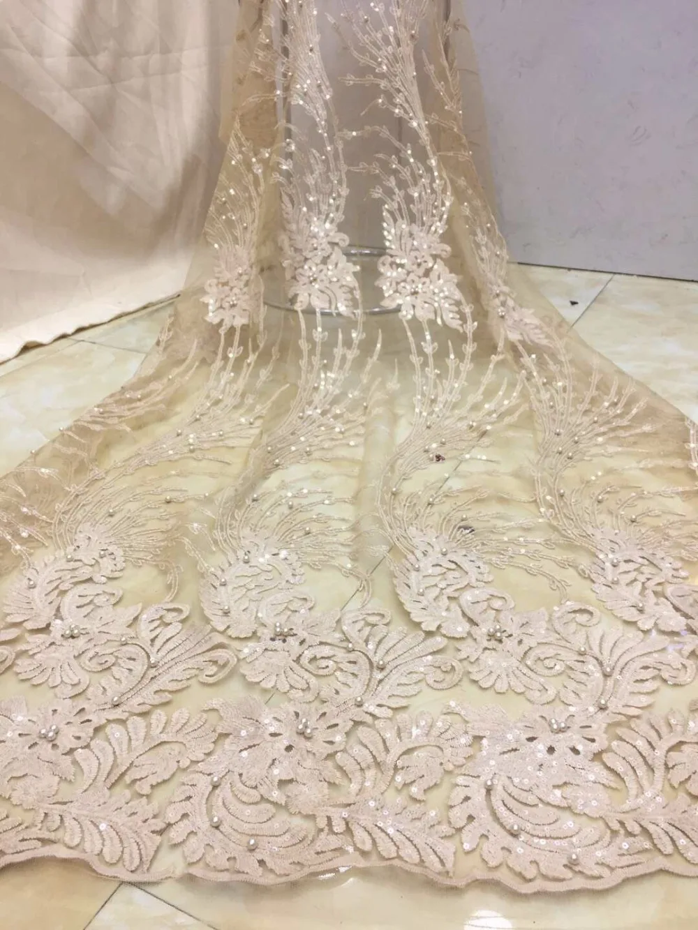 Кружевное платье из фатина с пайетками в нигерийском стиле 5 ярдов/партия высокое