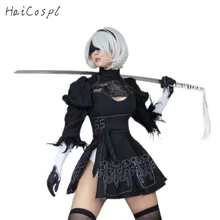 Chinese Size Nier Automata Yorha 2B Cosplay Suit Anime Women Outfit Disguise Costume Set Fancy Halloween Girls Party Black Dress