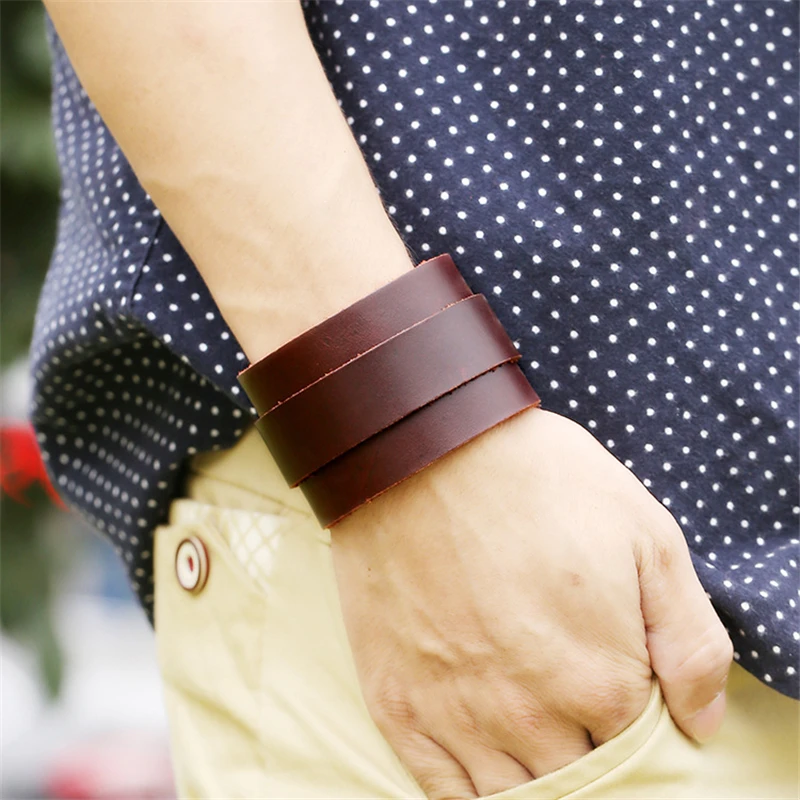 JINSE 2017 Fashion Genuine Men Leather Bracelets Brand Punk Wide Cuff &amp Bangle For Jewelry Accessory HQ081 | Украшения и