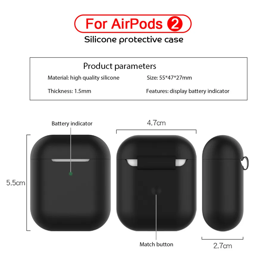 Силиконовый чехол для наушников AirPods 2 беспроводные наушники Apple защитный Air Pods