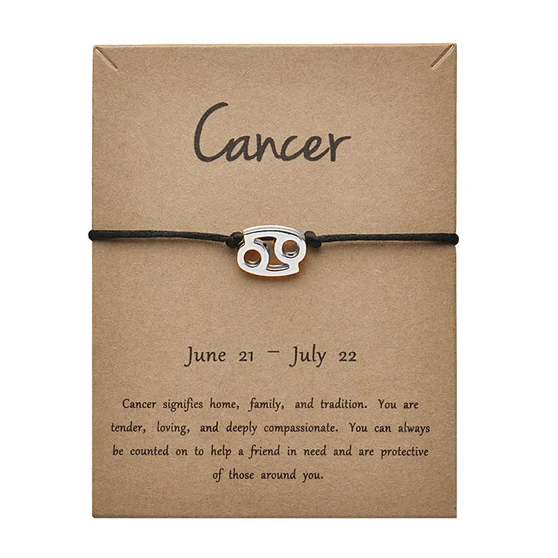 Black Silver Cancer Черные цвета золотые карты модные ювелирные изделия 12 созвездия зодиака тканый браслет браслеты для женщин - Окраска металла: Black Silver Cancer