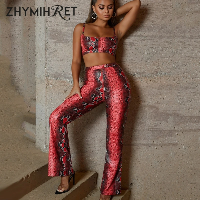 Женский комплект из 2 предметов ZHYMIHRET футболка с принтом в виде змеи и брюки клеш