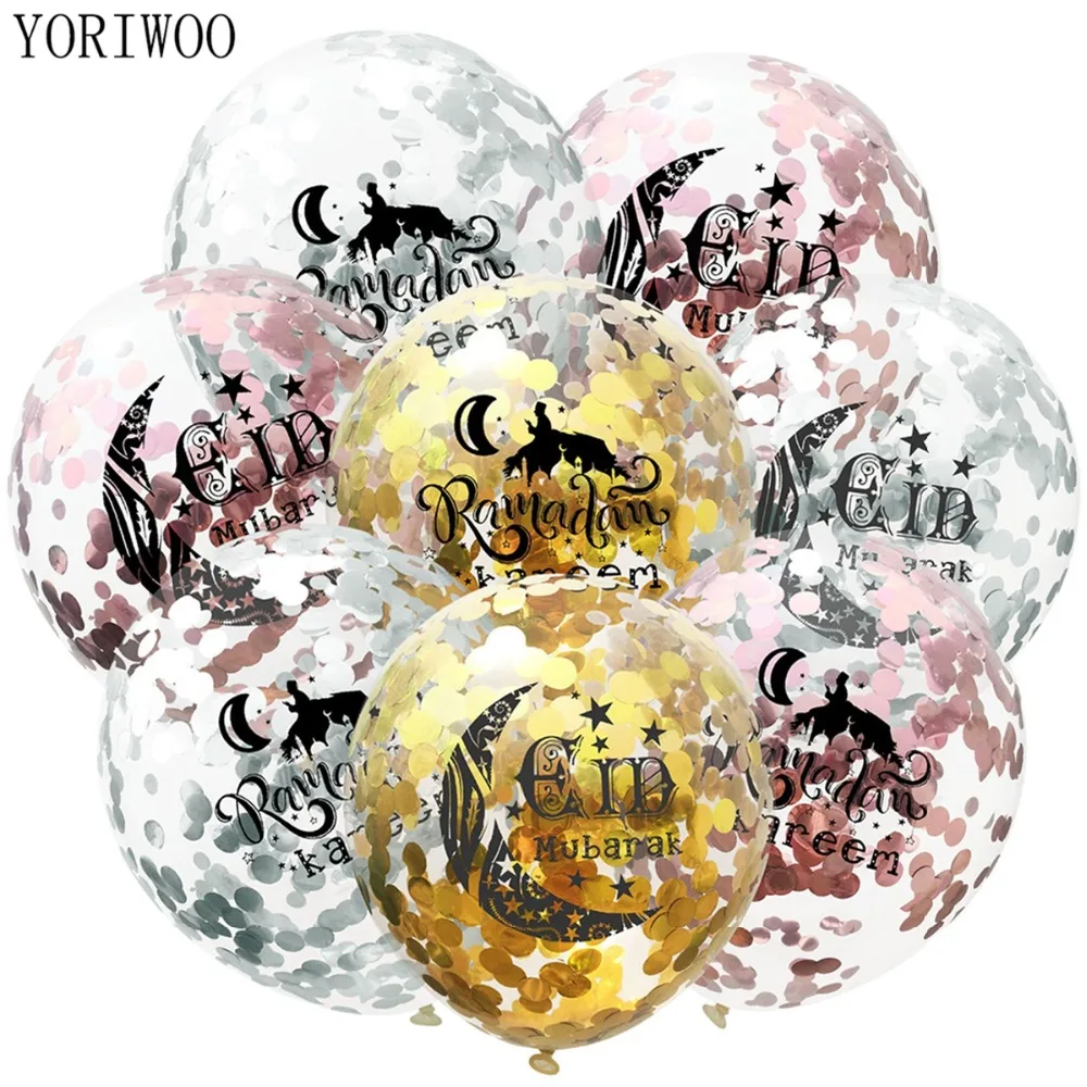 YORIWOO 10pcs Eid Mubarak Balloon Latex Confetti Ramadan Transparent Balloons Air Birthday Party Decorations | Дом и сад