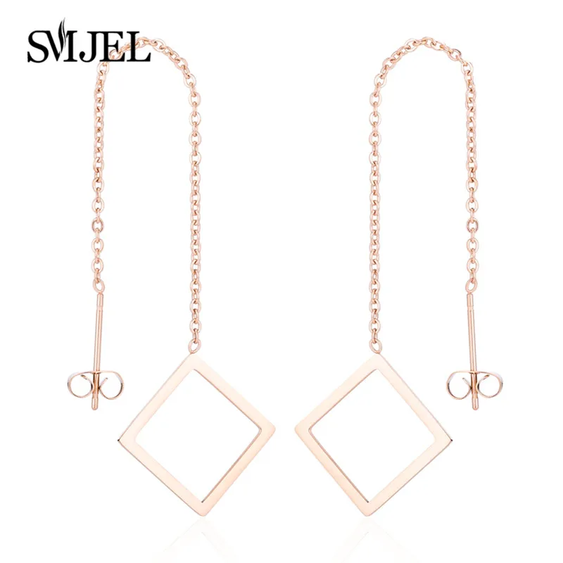 Rose GED170 SMJEL корейский, геометрической формы, висячие серьги для женщин, длинные серьги из стали, висячие серьги с кисточкой для девочек - Окраска металла: Rose GED170