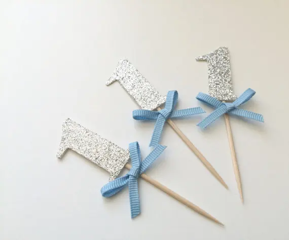 Блестящие топперы в виде капкейка для первого дня рождения с номером на заказ