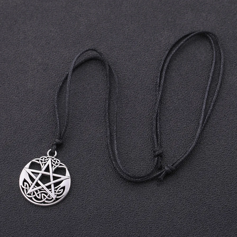 LIKGREAT Vintage Pentagram Round Pendant Necklace Celtics Knot Wicca Jewerly Hollow Pentacle Accessories Amulet Necklace
