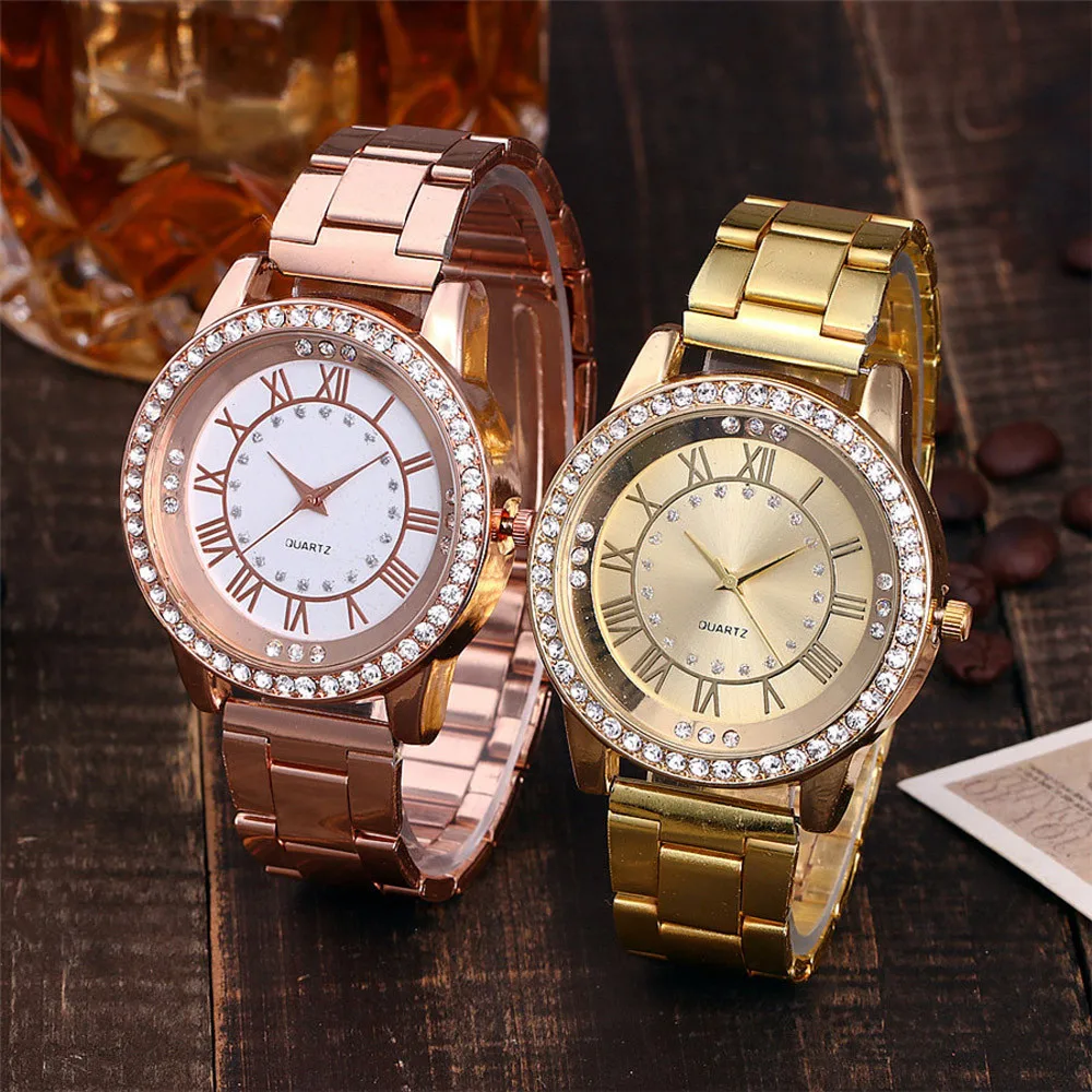 

Rose Gold Watch Luxury Women Dress Rhinestone Quartz Watch Casual Women Stainless Steel Wristwatches Female Clock orologi #W