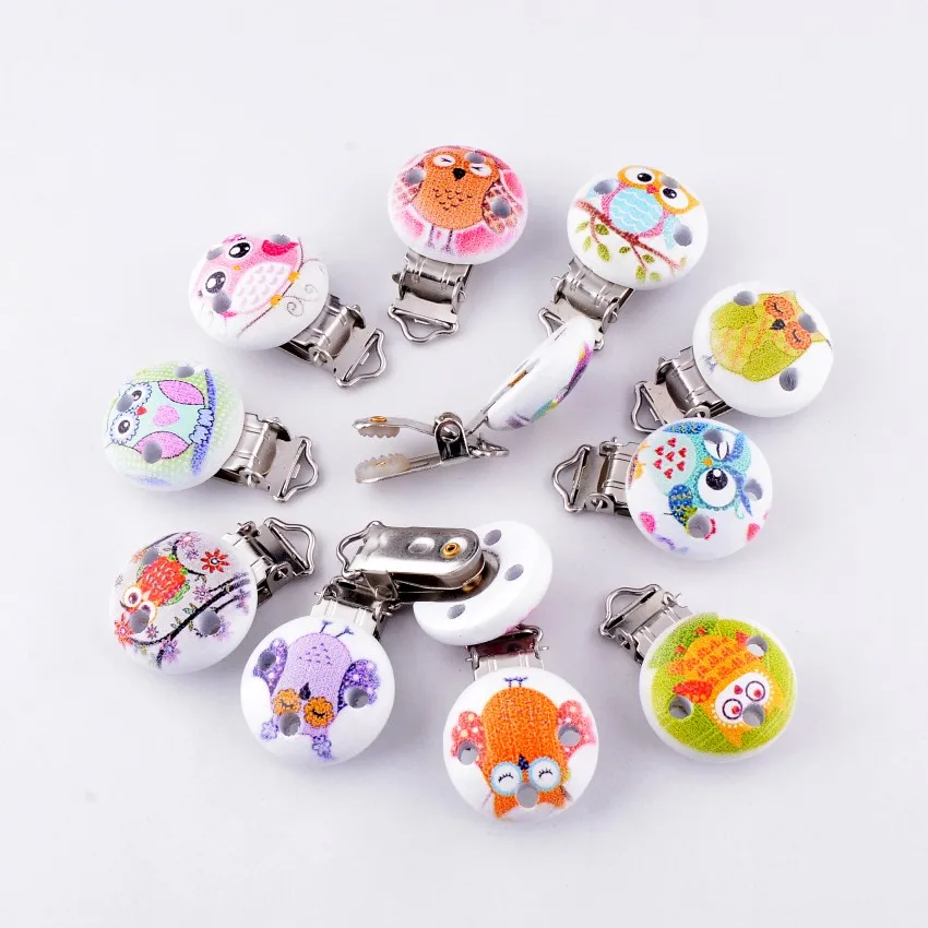 5 шт. детские соски с зажимами смешанные животные Рисунок совы белые деревянные