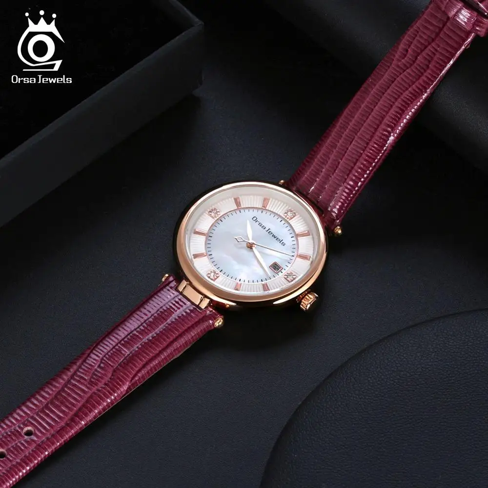 ORSA JEWELS, женские часы, кварцевые, натуральная кожа, наручные часы, водонепроницаемые, красные, Blu, коричневые, круглые часы, женские, Reloj Mujer OOW01
