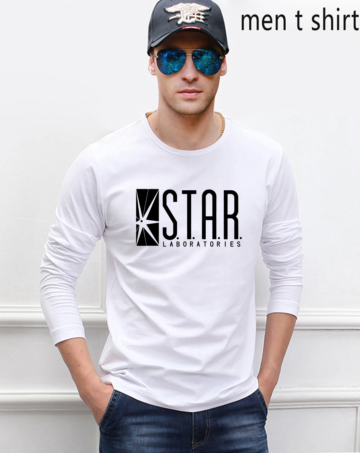 STAR S. t. A. R. labs, мужские футболки с длинным рукавом, осень, новинка, хлопок, удобная мужская футболка, свободный крой, мужские футболки, S-2XL - Цвет: white 1