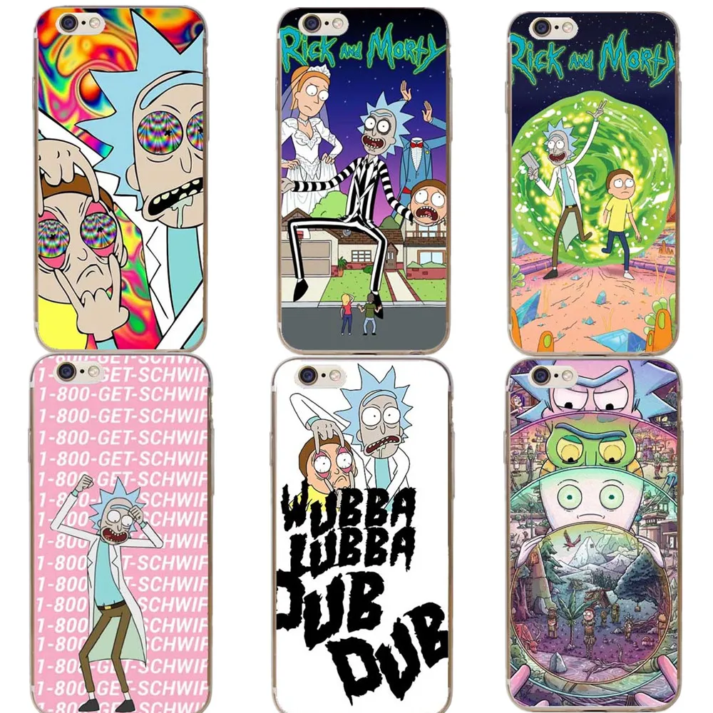 Прозрачный жесткий чехол Rick and Morty для Apple iPhone 5 5S 6 6S Plus SE 7 7Plus X XR XS MAX 8 черный