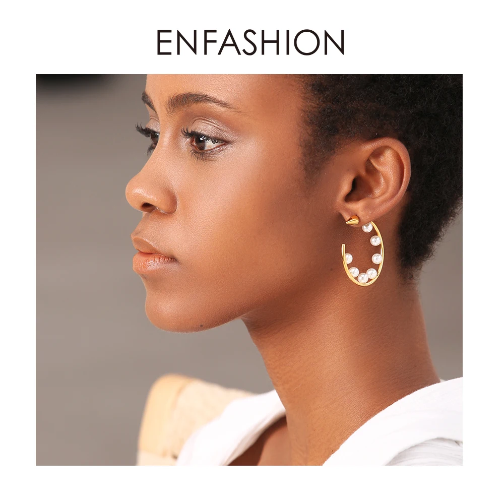 Enfashion, жемчужные серьги-кольца с шипами, золотые кольца, круглые серьги для женщин, серьги из нержавеющей стали, модное ювелирное изделие EB181075
