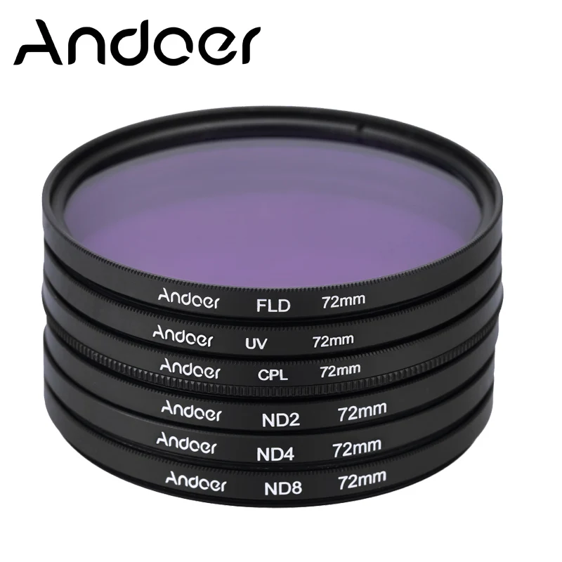 Andoer 72 мм UV + CPL FLD ND ( ND2 ND4 ND8 ) фильтр Kit комплект для Nikon канона сони Pentax DSLRs поляризуя