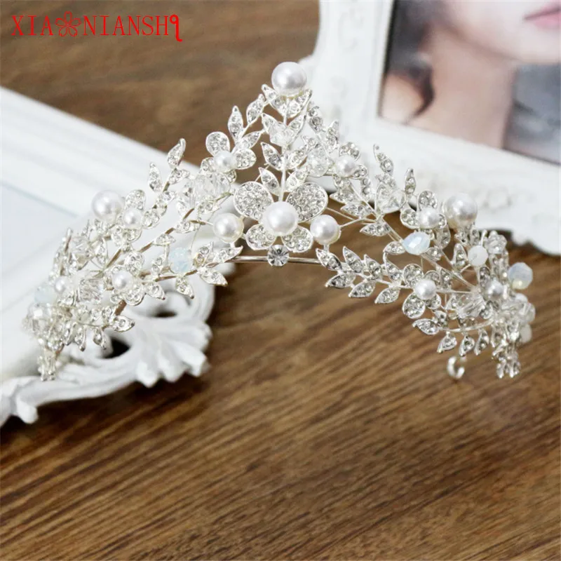

XIAONIANSHI Floristic Pearl & Crystal Handmade Tiara Crown Hair Jewelry Summer Bridal Hair Accessories Best Head Piece Hair Pins