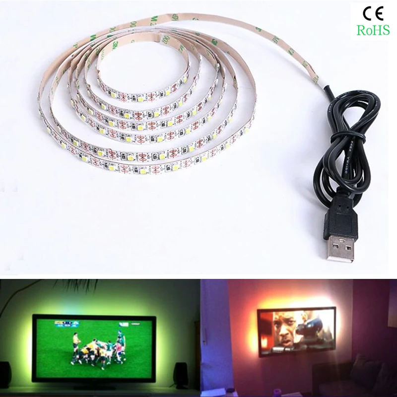 

Светодиодная лента SMD2835 с USB-кабелем, удлинитель для подсветки телевизора, 5 В, 50 см, 1 м, 2 м, 3 м, 4 м, 5 м