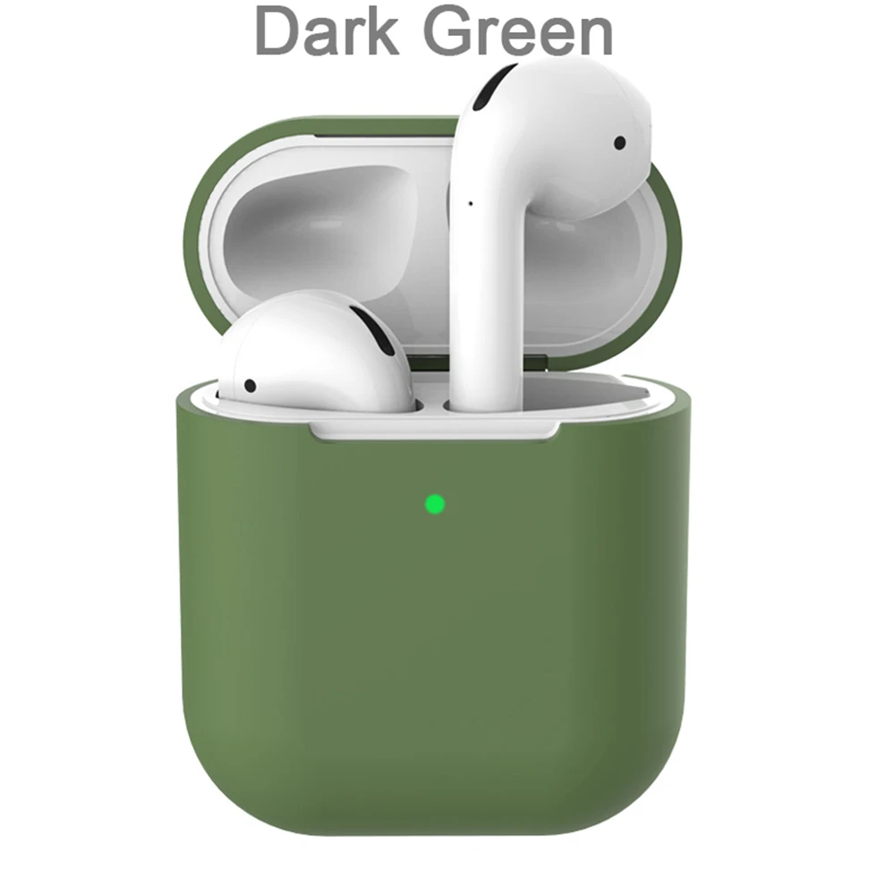dark green Чистый цвет тпу силиконовый Bluetooth беспроводной чехол для наушников защитный чехол для Airpods аксессуары для Apple Airpods 2 - Цвет: dark green
