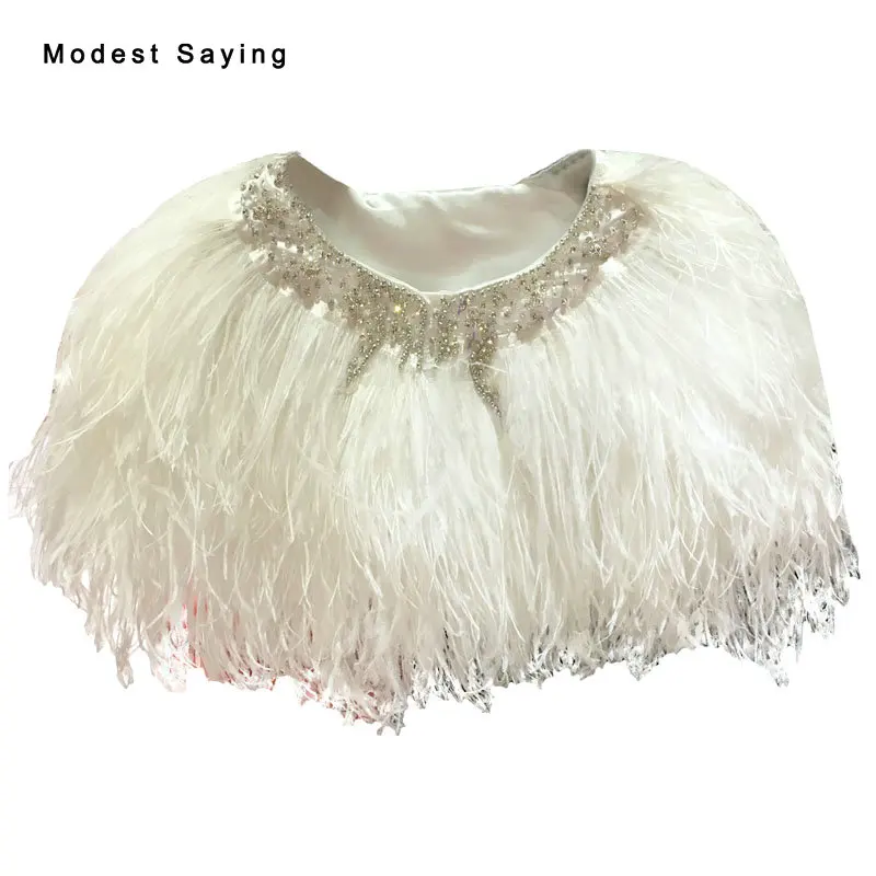 

Luxury Ivory Ostrich Feather Coats Wedding Fur Boleros 2022 Crystal Bridal Shawl for evening dresses Wedding Accessories YB14