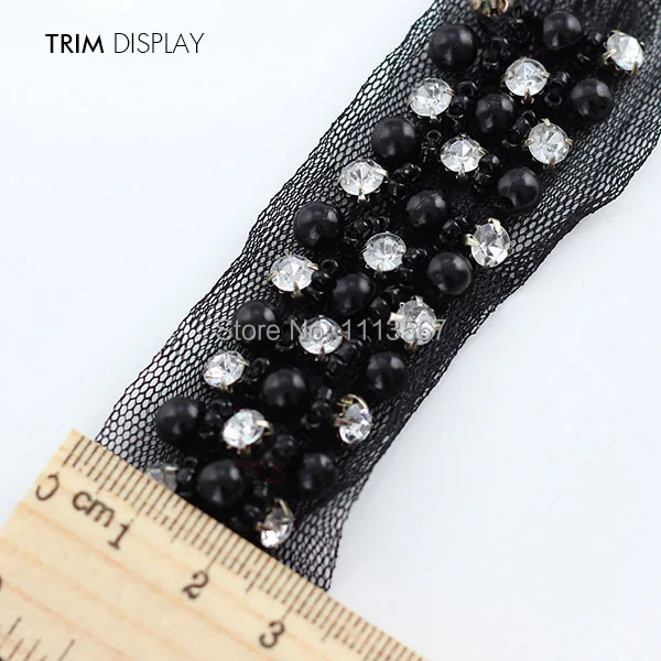 5 ярдов украшенная бусинами Черная жемчужина кружевом тканевая лента отделка для